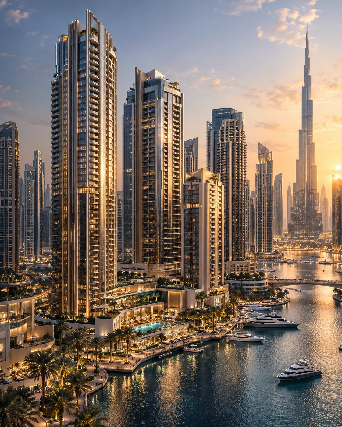 Illustrative luxury residential towers inspired by Dubai architecture